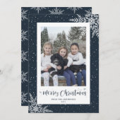 Blue Snowflake Calligraphy Feestdagenkaart (Voorkant / Achterkant)