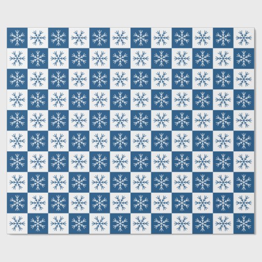 Blue Snowflake Checkered Pattern-feestdag Cadeaupapier (Vlak)