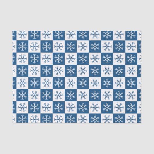 Blue Snowflake Checkered Pattern-feestdag Tissuepapier (Voorkant)