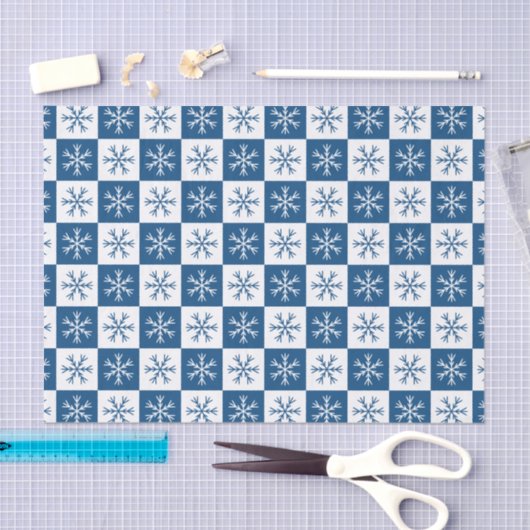 Blue Snowflake Checkered Pattern-feestdag Tissuepapier (Craft)