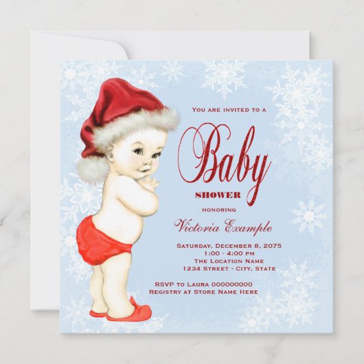 Blue Snowflake Christmas Baby shower Kaart (Voorkant)