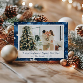 Blue Snowflake Christmas Familie Foto Briefkaart