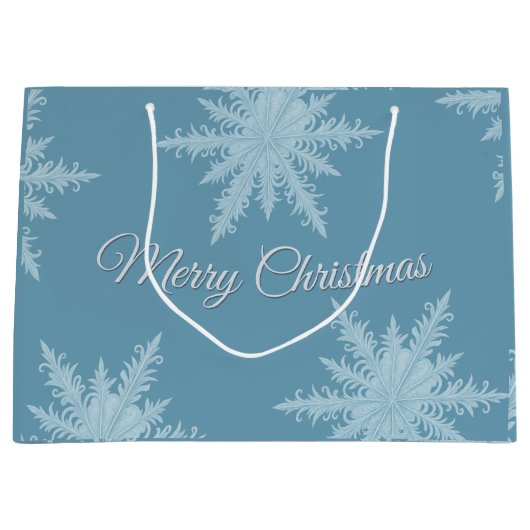 Blue Snowflake Christmas Gift Bag Groot Cadeauzakje (Voorkant)