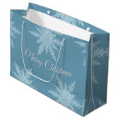 Blue Snowflake Christmas Gift Bag Groot Cadeauzakje (Voorkant Gekanteld)