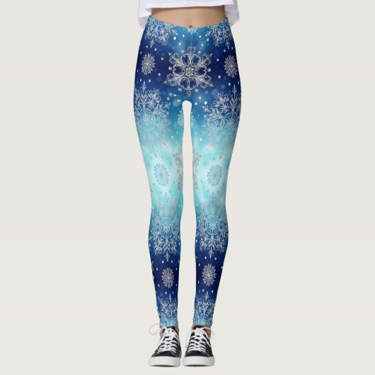 Blue Snowflake Christmas Leggings (Voorkant)