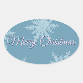 Blue Snowflake Christmas  Ovale Sticker