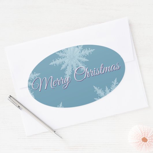 Blue Snowflake Christmas  Ovale Sticker (Envelop)