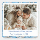  Blue Snowflake Christmas Vierkante Sticker (Voorkant)