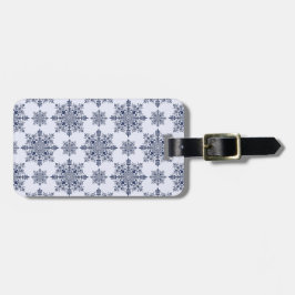 Blue Snowflake Damask Patroon Bagagelabel