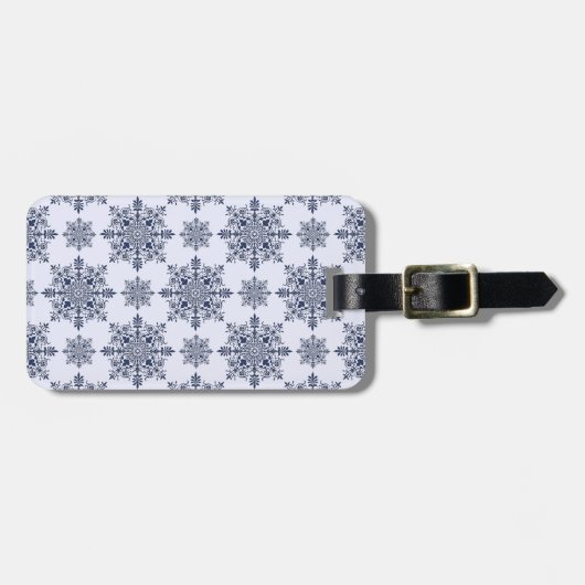 Blue Snowflake Damask Patroon Bagagelabel (Voorkant horizontaal)