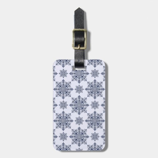 Blue Snowflake Damask Patroon Bagagelabel (Voorkant verticaal)