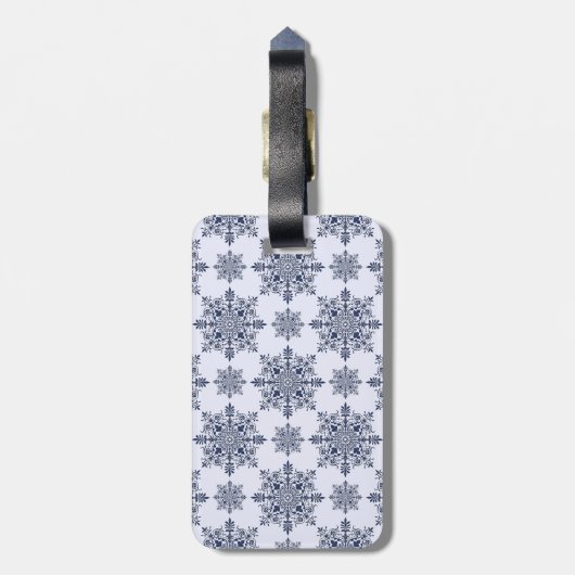 Blue Snowflake Damask Patroon Bagagelabel (Achterkant verticaal)