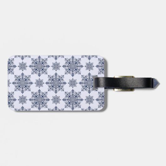 Blue Snowflake Damask Patroon Bagagelabel (Achterkant horizontaal)