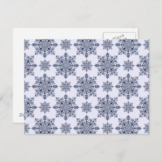 Blue Snowflake Damask Patroon Briefkaart (Voorkant / Achterkant)