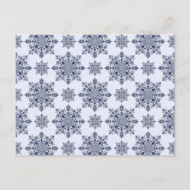 Blue Snowflake Damask Patroon Briefkaart