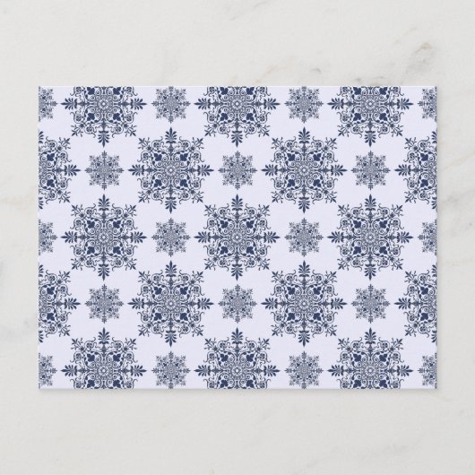 Blue Snowflake Damask Patroon Briefkaart (Voorkant)