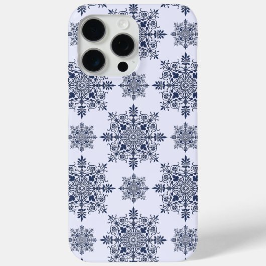 Blue Snowflake Damask Patroon Case-Mate iPhone Case (Achterkant)