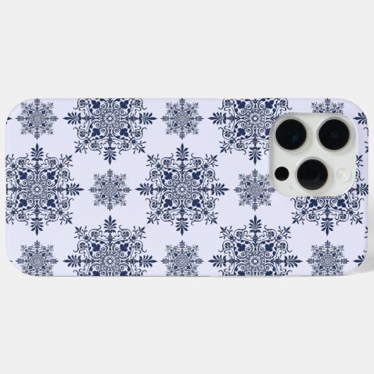Blue Snowflake Damask Patroon Case-Mate iPhone Case (Achterkant (horizontaal))
