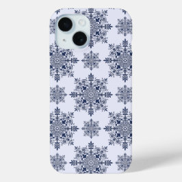 Blue Snowflake Damask Patroon iPhone 15 Case