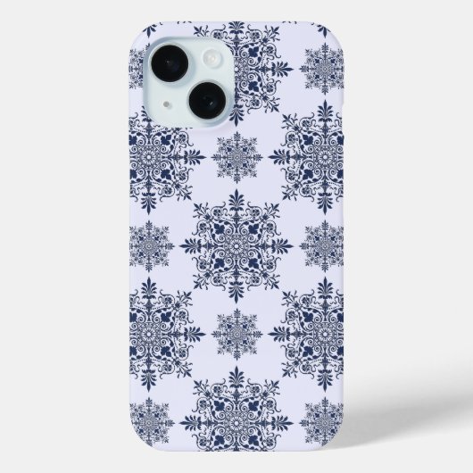 Blue Snowflake Damask Patroon Case-Mate iPhone Case (Achterkant)