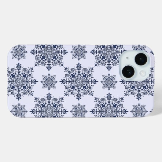 Blue Snowflake Damask Patroon Case-Mate iPhone Case (Achterkant (horizontaal))