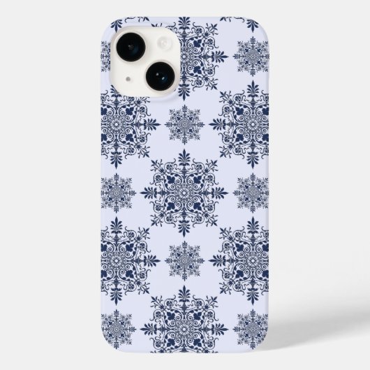 Blue Snowflake Damask Patroon Case-Mate iPhone Case (Achterkant)