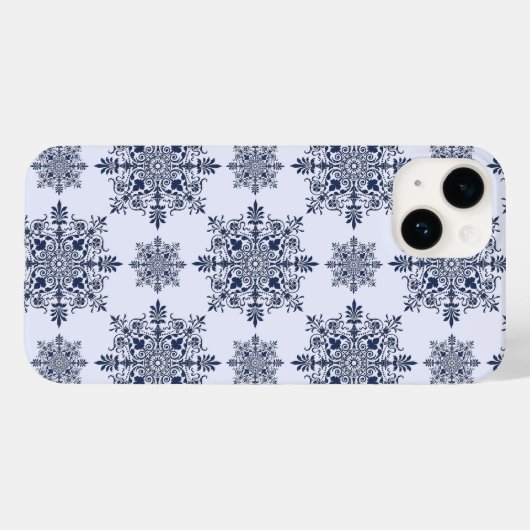 Blue Snowflake Damask Patroon Case-Mate iPhone Case (Achterkant (horizontaal))