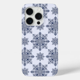 Blue Snowflake Damask Patroon iPhone 15 Pro Case