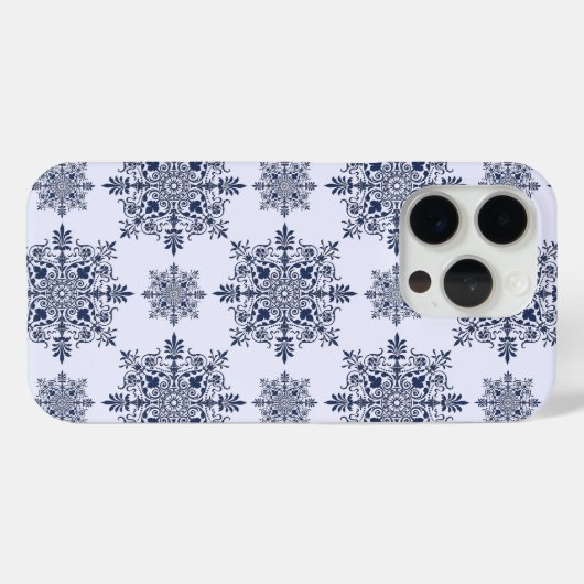 Blue Snowflake Damask Patroon Case-Mate iPhone Case (Achterkant (horizontaal))