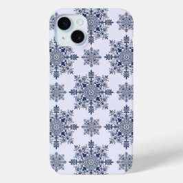 Blue Snowflake Damask Patroon iPhone 15 Mini Hoesje