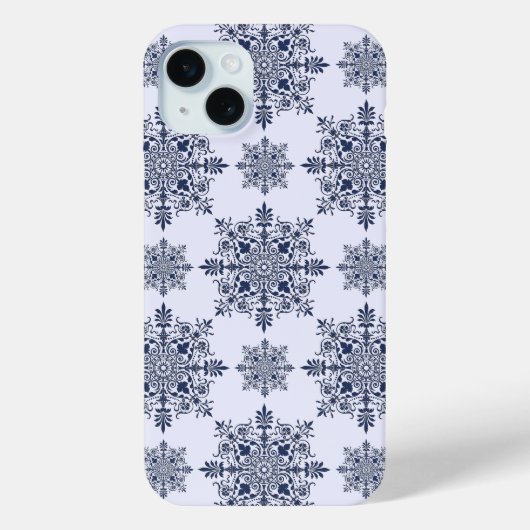 Blue Snowflake Damask Patroon Case-Mate iPhone Case (Achterkant)