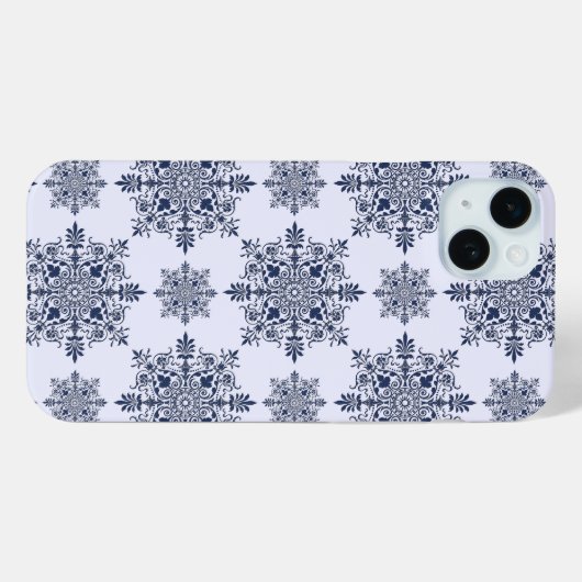Blue Snowflake Damask Patroon Case-Mate iPhone Case (Achterkant (horizontaal))