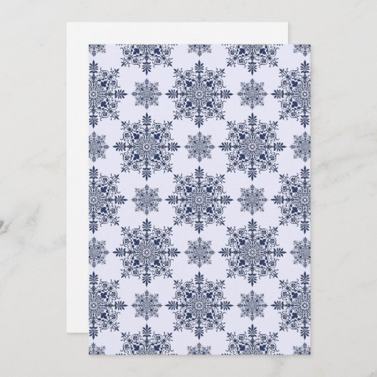 Blue Snowflake Damask Patroon Feestdagenkaart (Voorkant / Achterkant)