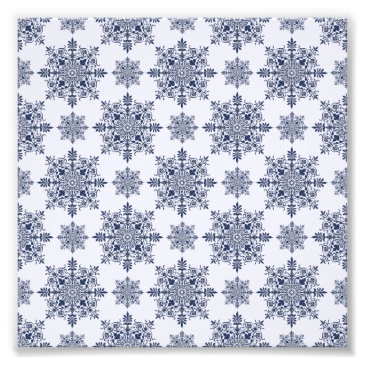 Blue Snowflake Damask Patroon Foto Afdruk (Voorkant)