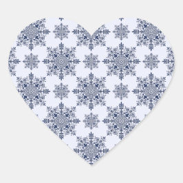 Blue Snowflake Damask Patroon Hart Sticker
