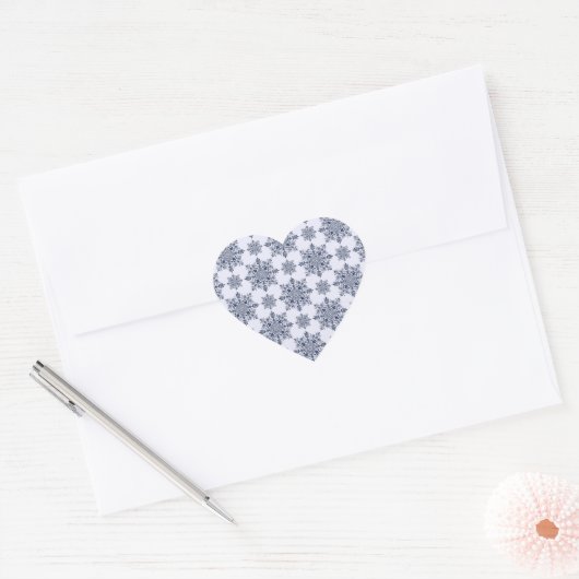 Blue Snowflake Damask Patroon Hart Sticker (Envelop)