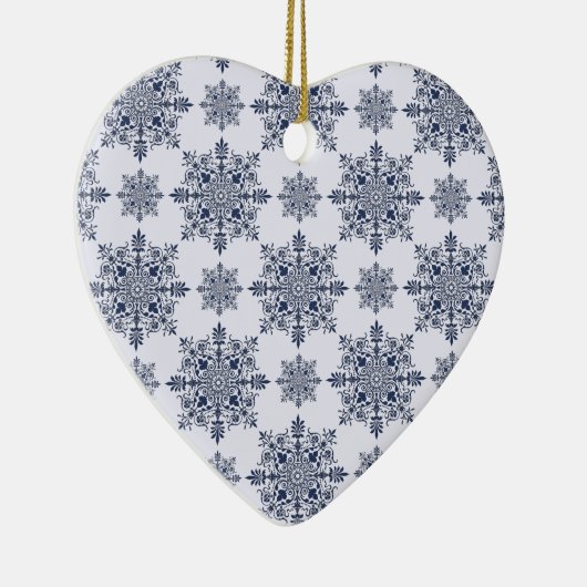 Blue Snowflake Damask Patroon Keramisch Ornament (Rechts)