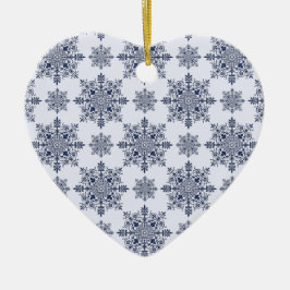 Blue Snowflake Damask Patroon Keramisch Ornament