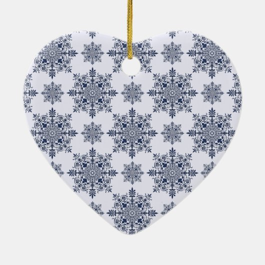 Blue Snowflake Damask Patroon Keramisch Ornament (Achterkant)