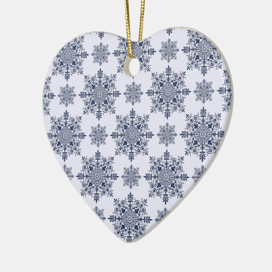 Blue Snowflake Damask Patroon Keramisch Ornament (Links)