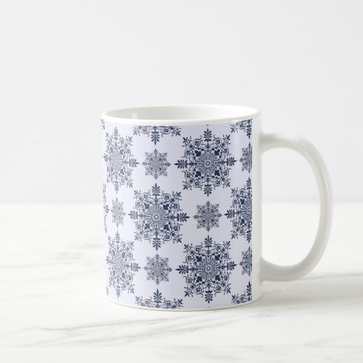 Blue Snowflake Damask Patroon Koffiemok (Rechts)