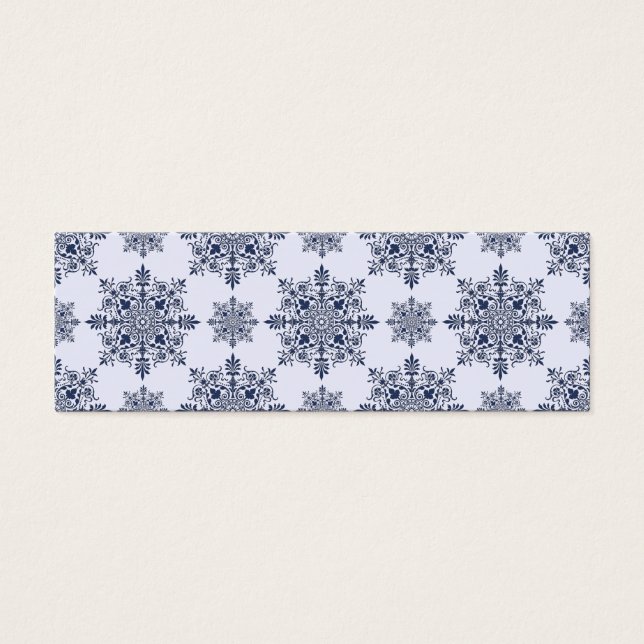 Blue Snowflake Damask Patroon Mini Visitekaartjes (Voorkant)