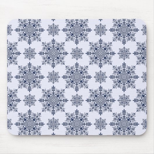Blue Snowflake Damask Patroon Muismat (Voorkant)