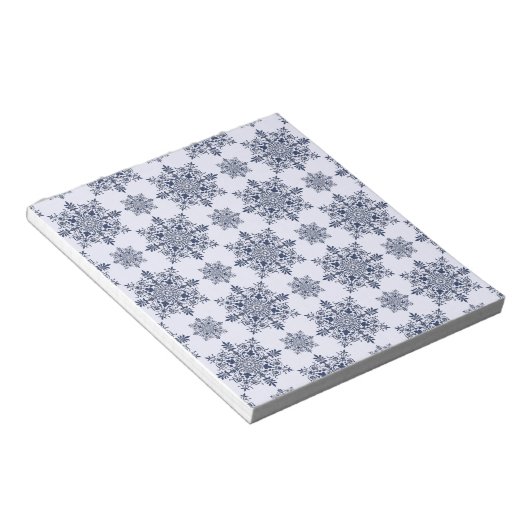 Blue Snowflake Damask Patroon Notitieblok (Schuin)