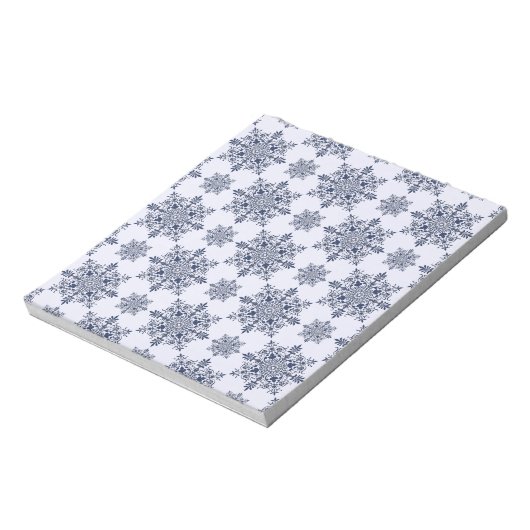 Blue Snowflake Damask Patroon Notitieblok (Linkerzijde)