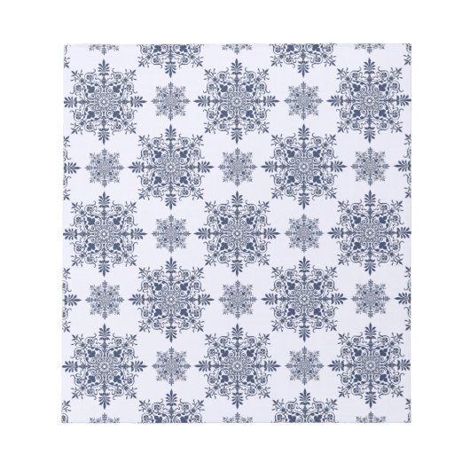 Blue Snowflake Damask Patroon Notitieblok (Voorkant)