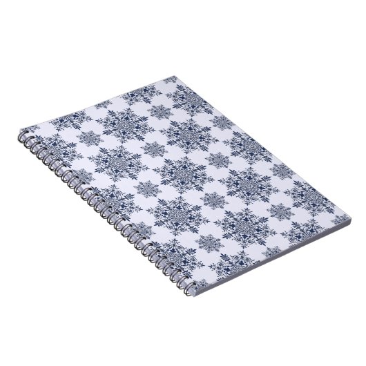 Blue Snowflake Damask Patroon Notitieboek (Rechterzijde)