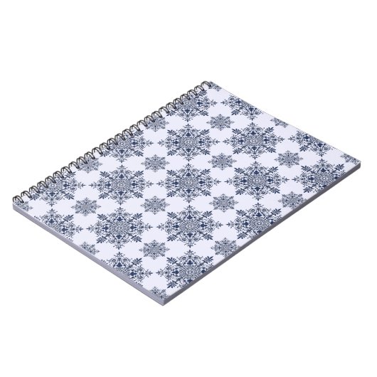 Blue Snowflake Damask Patroon Notitieboek (Linkerzijde)