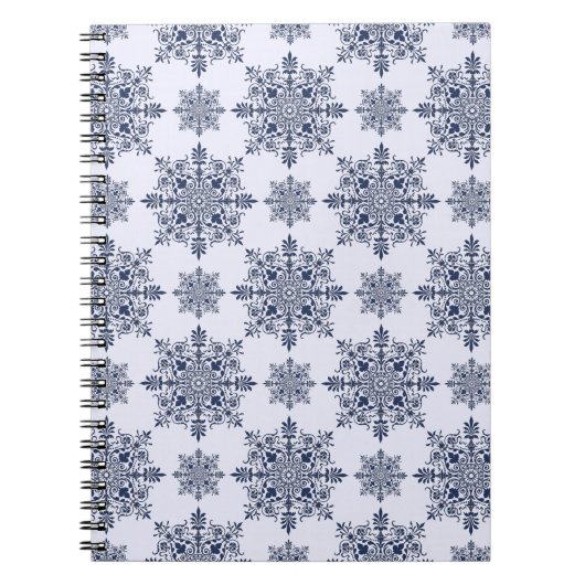 Blue Snowflake Damask Patroon Notitieboek (Voorkant)