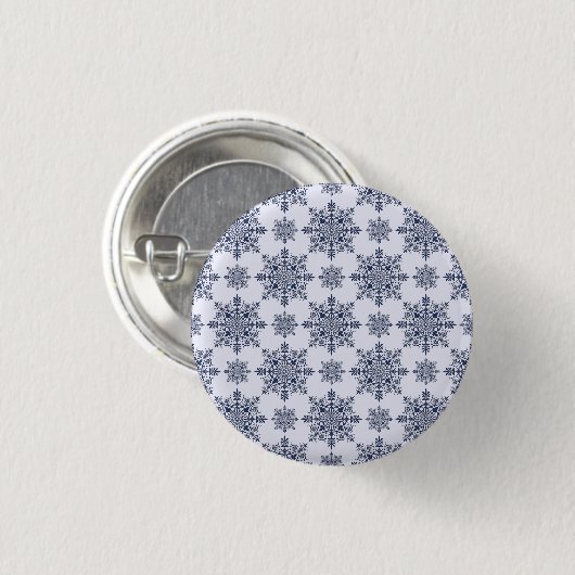 Blue Snowflake Damask Patroon Ronde Button 3,2 Cm (Voorkant /achterkant)